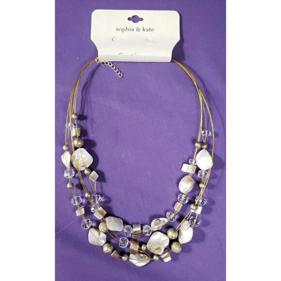 Sophia & Kate Layered Necklace Mother Of Pearl Shell Glass Beads Neutral Colors - Picture 6 of 8